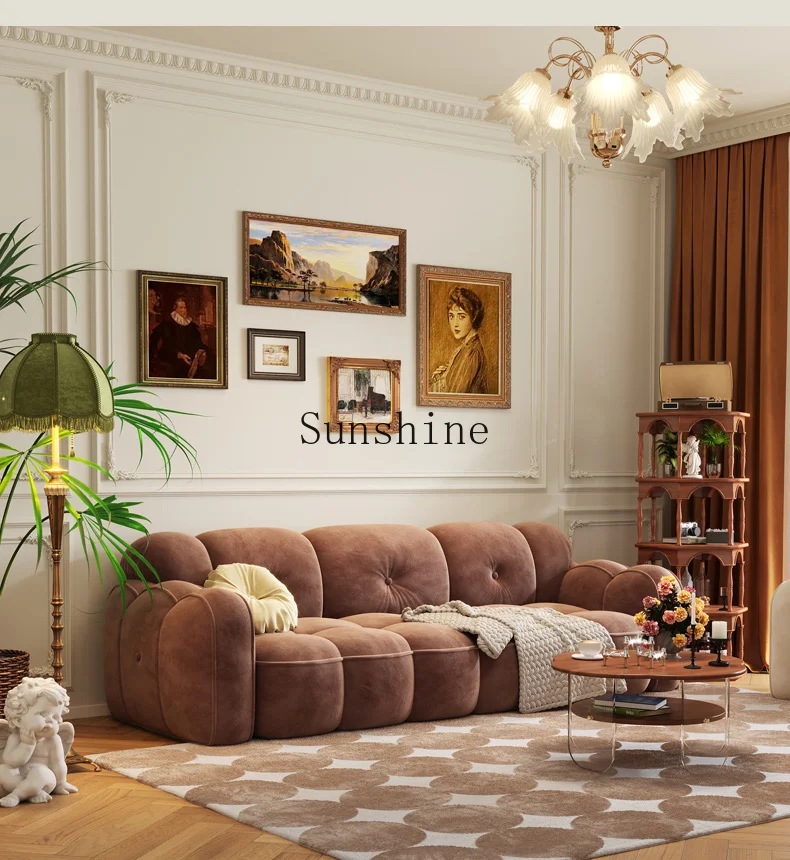 French retro sofa living room small apartment cream style color matching leave-in fabric sofa