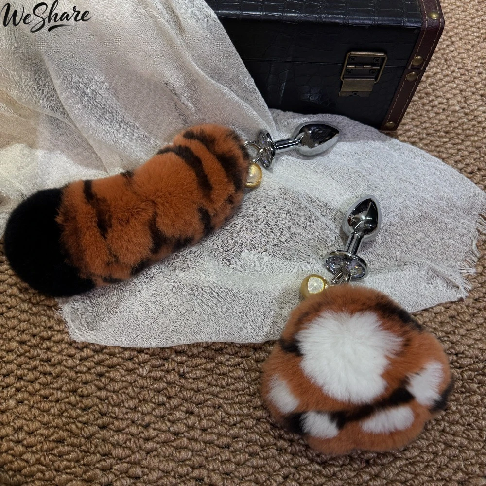 Detachable Tiger Tail Anal Plug with Pull Ring & Bell, Stainless Steel Butt Plug, Cute Fluffy Tiger Paw Plug for Women  Cosplay