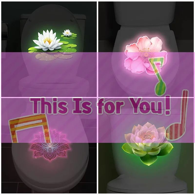 【HMA】Glow-In-The-Dark Lotus Toilet Stickers Removable Self-Adhesive Bathroom Decor Decals Wall Sticker Home Decor Sticker