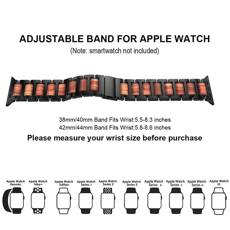 Wooden Red Sandalwood Strap for Apple Watch Ultra 2 9 8 7 45mm 44mm 42mm Stainless Steel Link Bracelet iWatch 6 SE 41mm 40 38mm