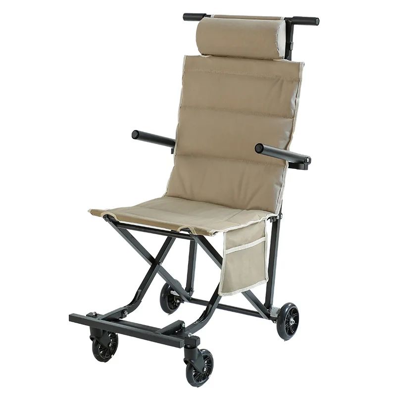 Outdoor folding chair trolley, can sit or lie down, lazy portable, camping travel, elderly and pregnant women scooter