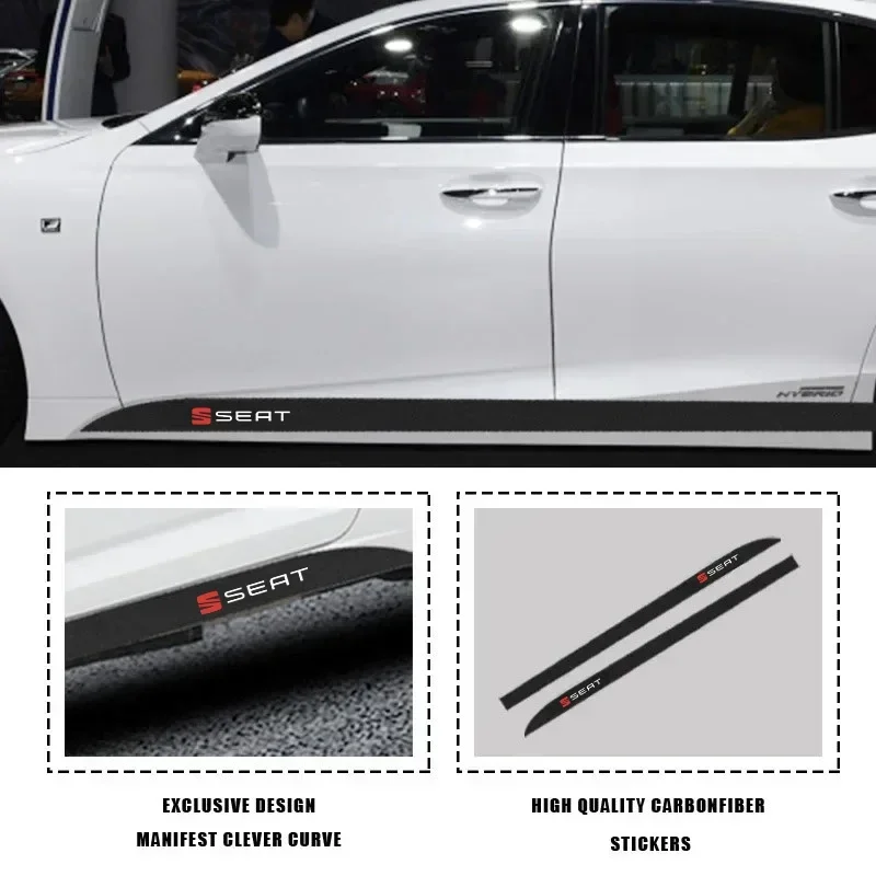 2pcs Carbon Car Door Side Skirt Sill Stripe Sticker Decals For Seat Leon st FR CUPRA Leon MK3 MK2 mk1 5f Ibiza 3 6J 6L FR Ateca