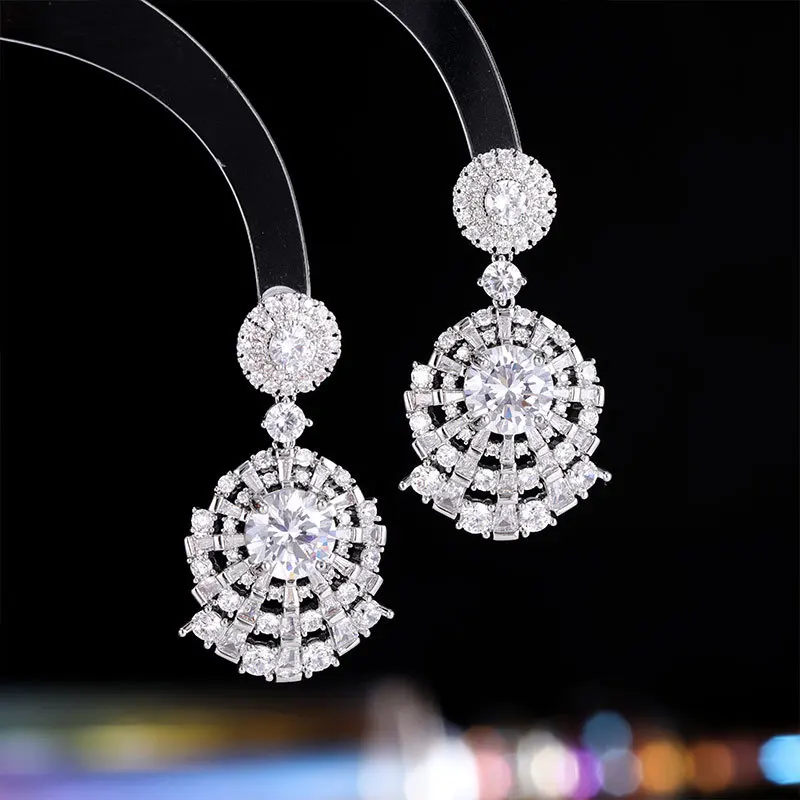 

OKILY Heavy Industry Zircon Geometry Dangle Earrings Court Style Light Luxury Niche Fashion Banquet Dress Circle Women Earring