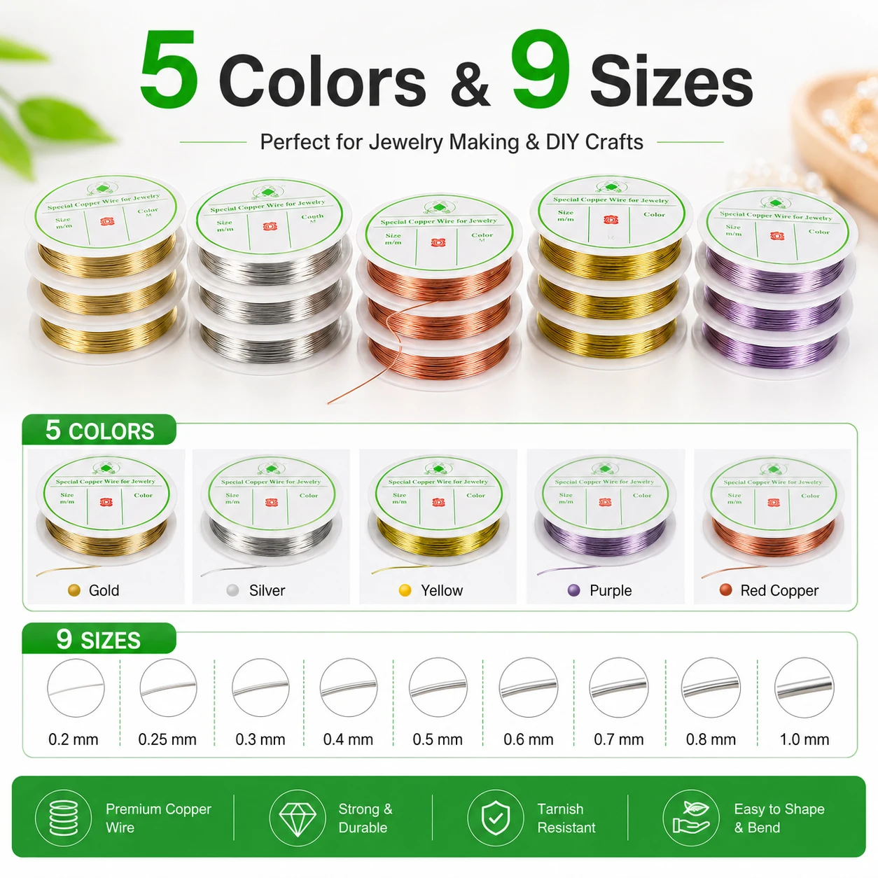 1pc 0.2-1mm Coppers Jewelry Wire, Tarnish Resistant Flexible Beading Thread for DIY Necklace Bracelet Earring Making Crafts