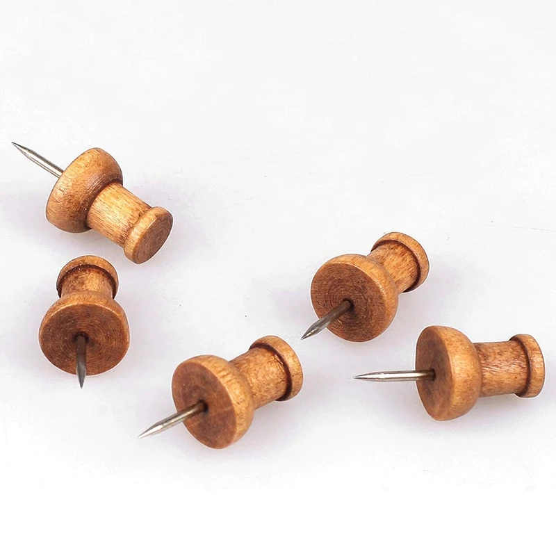 50 Pcs Wood Push Pins, Standard, Wooden Thumb Tacks Decorative For Map Photos Calendar Home Office With Box