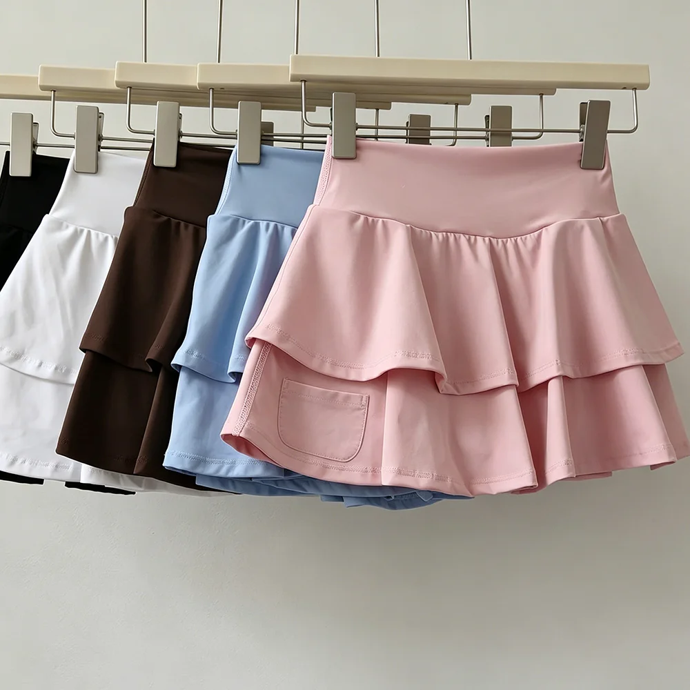 Sommer-Sportshorts für Damen, Zwei-in-Eins Schnelltrocknender Badminton-Tennisrock, Anti-Exposure Fitness-Laufrock mit Falten