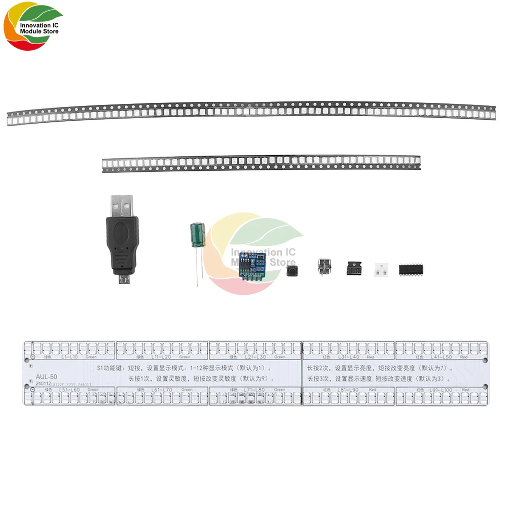 DC 5V Voice Control Level Indicator Kit 2X50 Led Audio Spectrum Diy Welding Exercise Parts