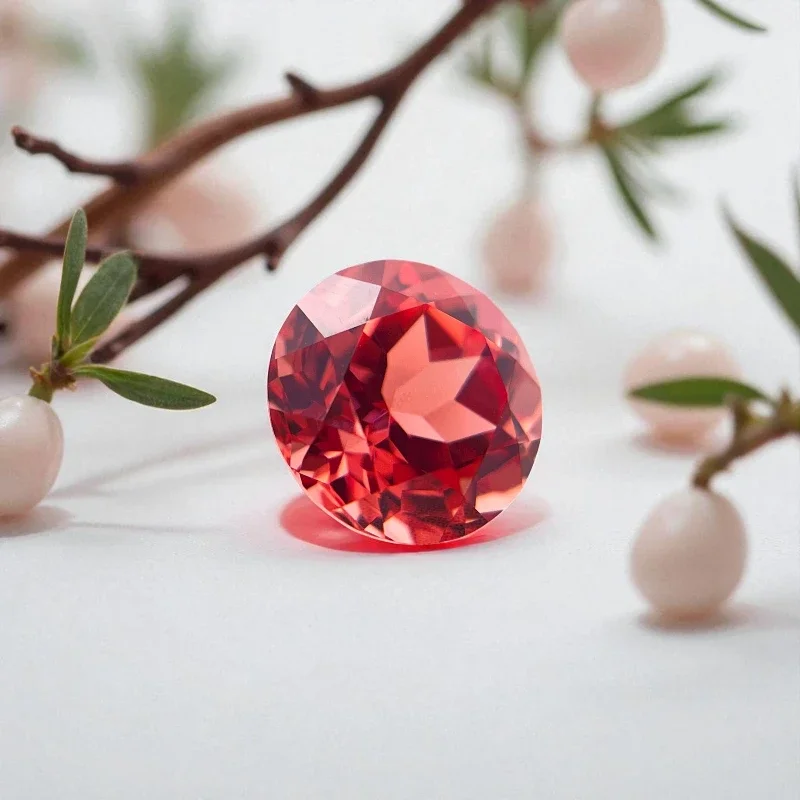 

Lab Grown Padparadscha Round Cut Fire Lotus Charm Beads for Diy Jewelry Making Pendant Materials Selectable AGL Certificate