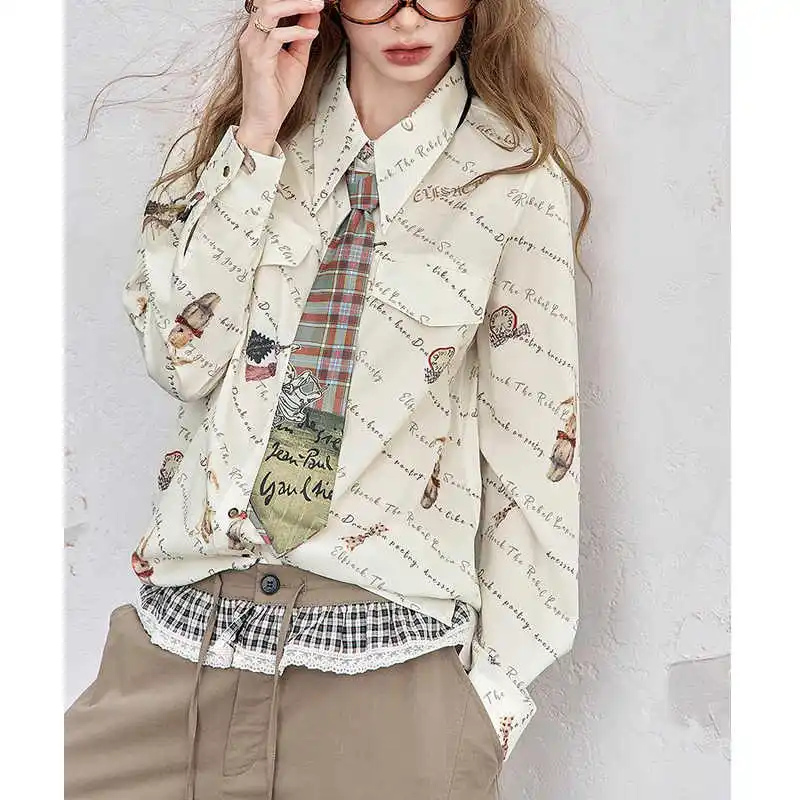 

Women's Hong Kong style rabbit print long sleeved shirt for women's 2026 spring/summer new design sense versatile loose top