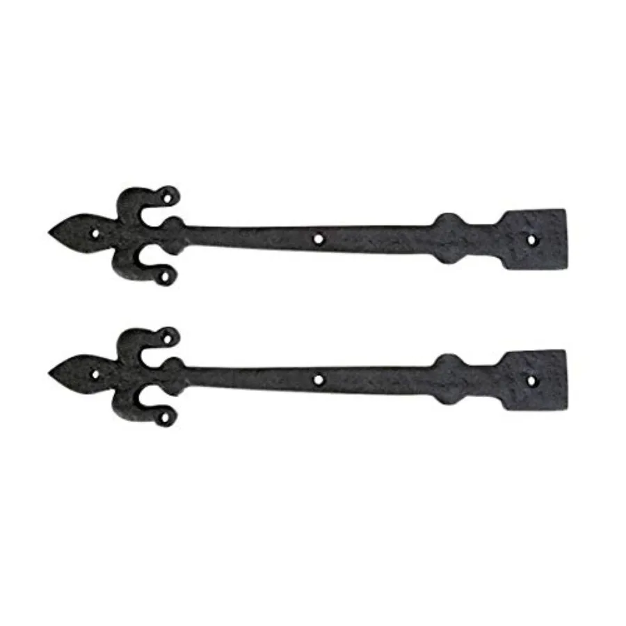 

Black Wrought Iron Garage Door Decorative Hardware Fleur De Lis Design 12 in. Rust Resistant Dummy Strap Hinge with Mounting Ha