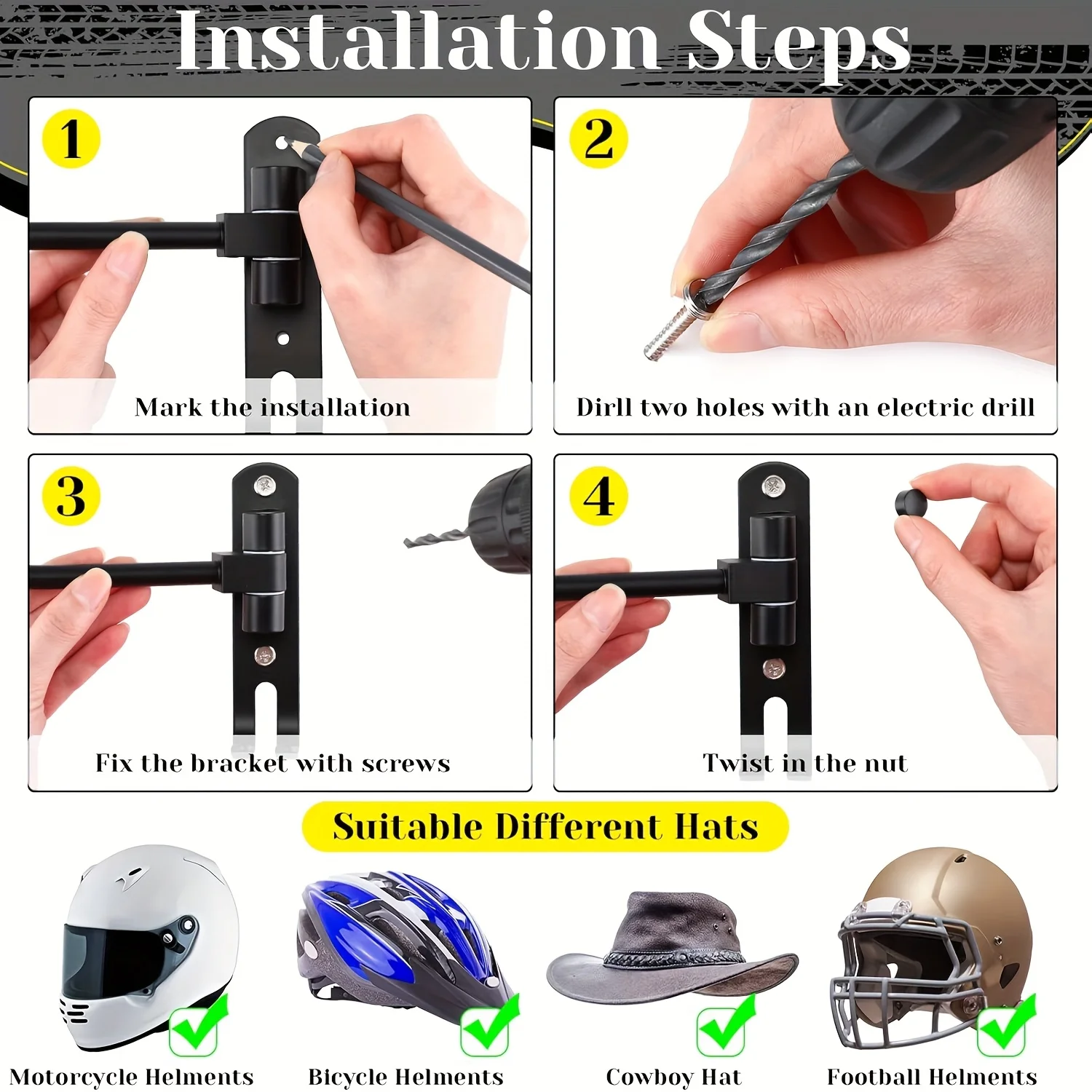 Multifunktional Helmhalter 180° drehbar Motorradhelm Motorradzubehör Klauenhaken Wandmontage zum Aufhängen Hut Jacke – Detail 3