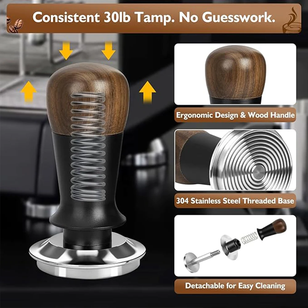 58mm Stainless Steel 3 Prong Espresso Distributor & Constant Pressure Coffee Tamper Set - Aluminum Coffee Leveler Barista Tool