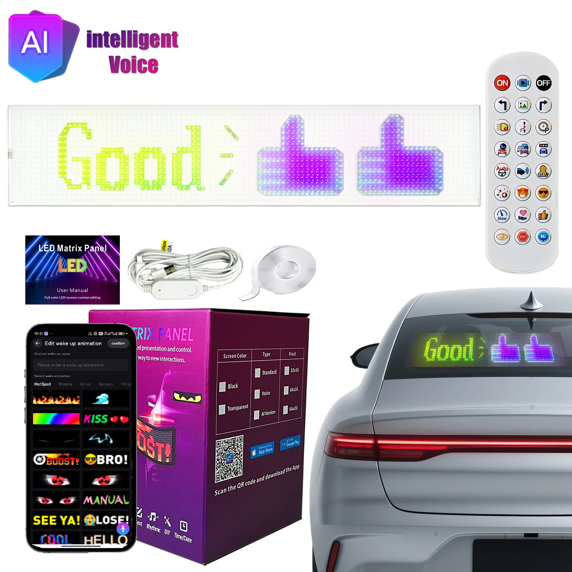 سيارة فيلم شفاف LED مصفوفة بكسل لوحة DIY RGB الإضاءة الكتابة على الجدران التمرير النص مجلس الزجاج الأمامي شاشة AI التحكم الصوتي #6