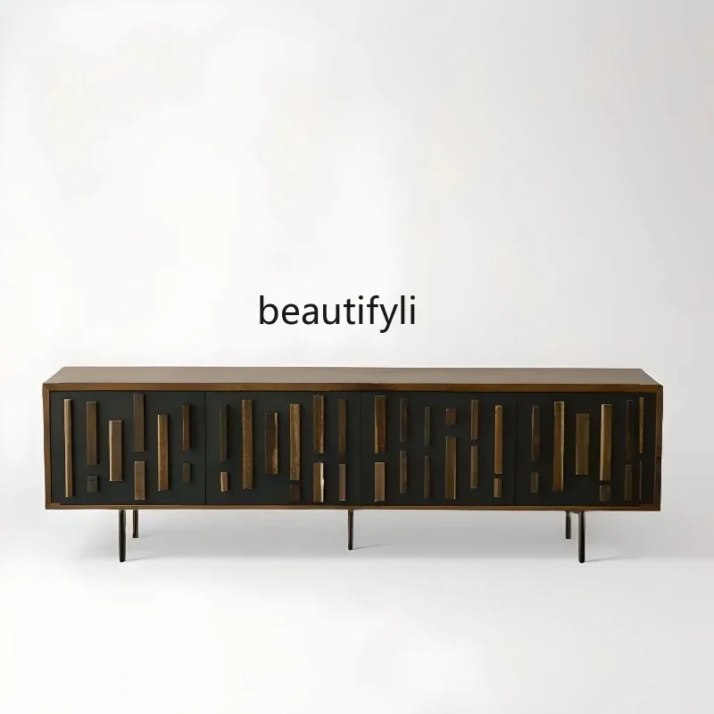 Retro Porch TV Side Cabinet Mid-Ancient Misty Style Abstract Solid Wood Art Dining Edge Curio CabinetAsmt09