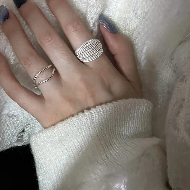 Trend Silver Color Unique Lines Ring For Women Jewelry Finger Adjustable Open Vintage Ring For Party Birthday Gift image 2