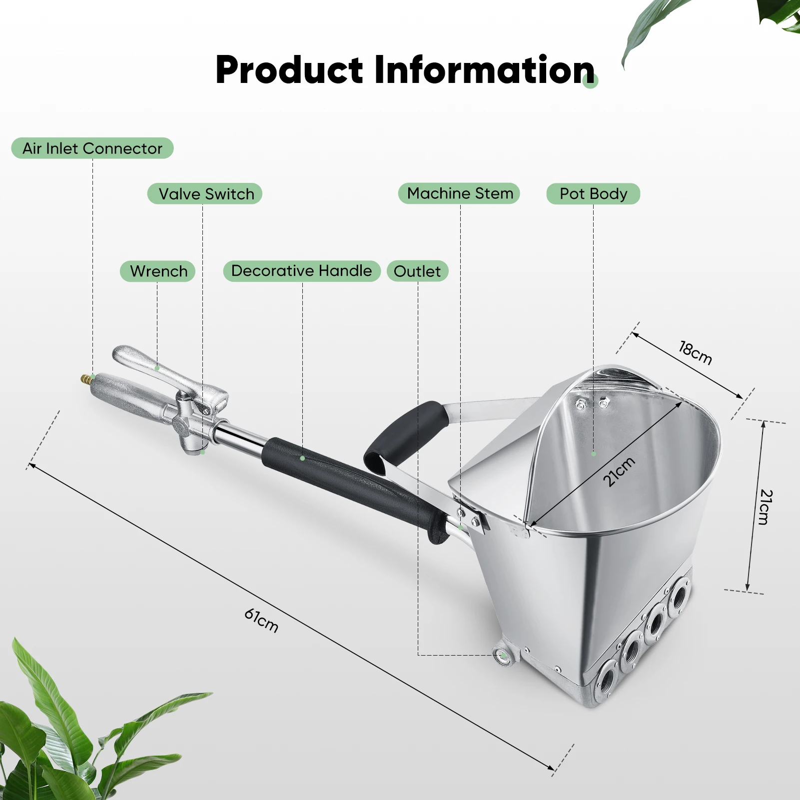 Cement Mortar Sprayer Gun 4 Spray Hopper Plaster Sprayer with Hopper Cover 8 Metal Nozzles for Wall Construction