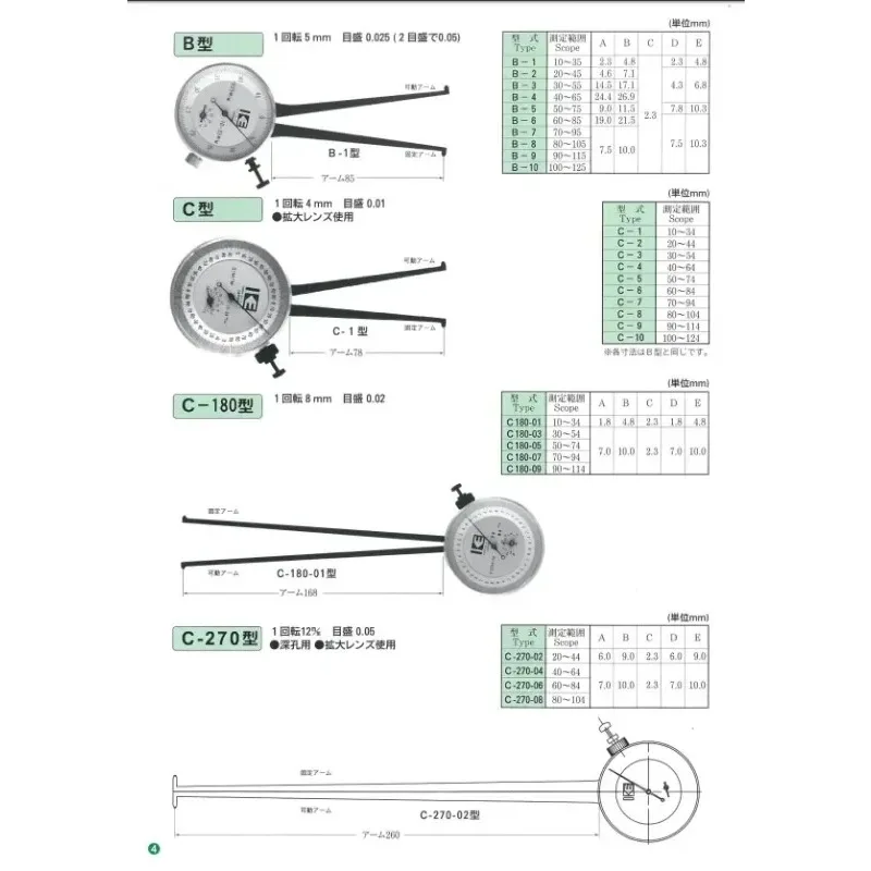 pointer type inner diameter caliper C180-01 C180-03 C180-05 C180-07