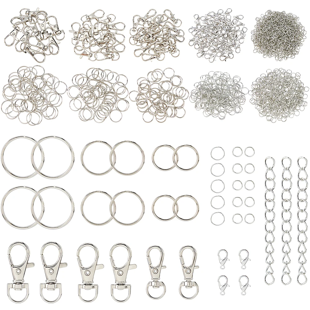 925Pcs Keychain Making Supplies Keychains Making Kit Including 115Pcs 4Styles Swivel Lobster Claw Clasps 60Pcs Twist Chains