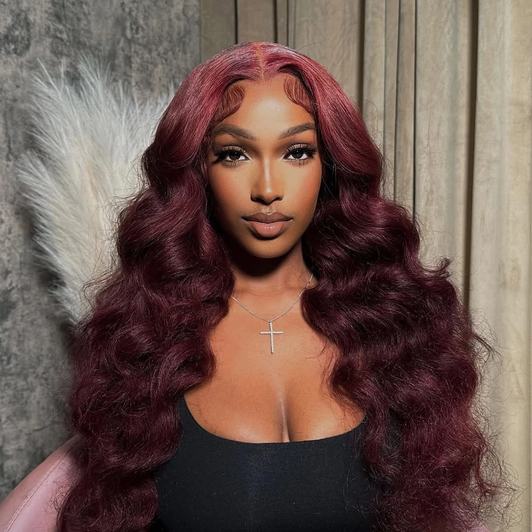 

100% человеческие волосы 13x4 Парик фронта шнурка Бордовый 99j Объемная волна 4x4 Парики Красный 13x6 Hd Парик фронтальной части шнурка для женщин Бразильский парик на продажу