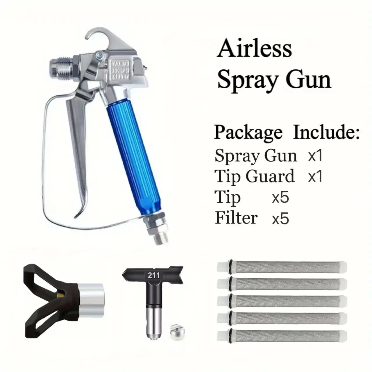 1 Set Airless Paint Spray Gun with Tip Guard Protective Cover, Filter, Nozzle, Perfect for Painting Walls, Fences, Cars & Boats。