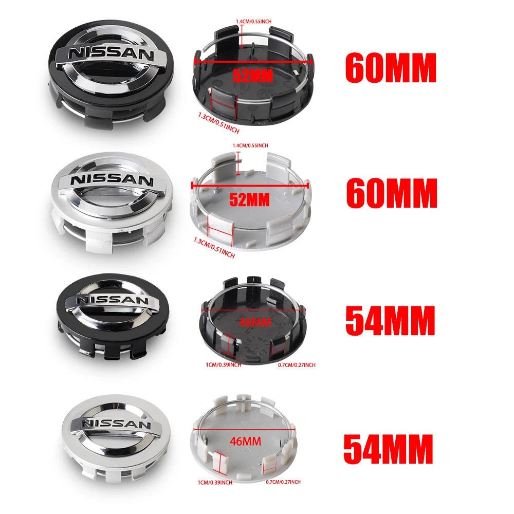 4PCS 54/60mm Car Wheel Hub Caps Emblem Badge Sticker Decoration For Nissan Nismo GTR Sentra Leaf Micra Sentra Patrol Tiida Note