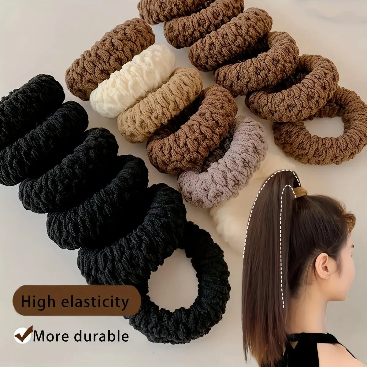 HairTies,High Elasticity Durable Hair Scrunchies - Seamless, Thick Knit Ponytail Holders in Assorted Colors