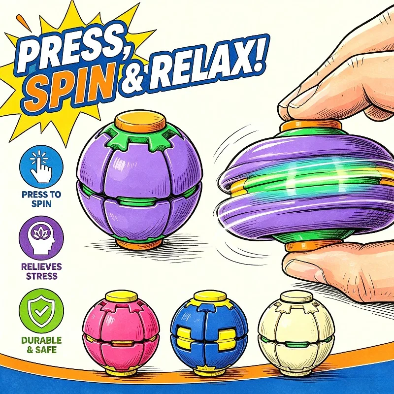 3D Printed Fidget Spinner Ball Press & Spin Stress Relief Toy Squeeze Deformable Fingertip Gyro Mini Portable Anxiety Relief Toy