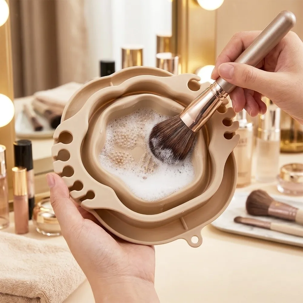 Collapsible Silicone Makeup & Artist Brush Cleaner Cat Paw Thickened Drying Rack & Storage Tray Multi-function