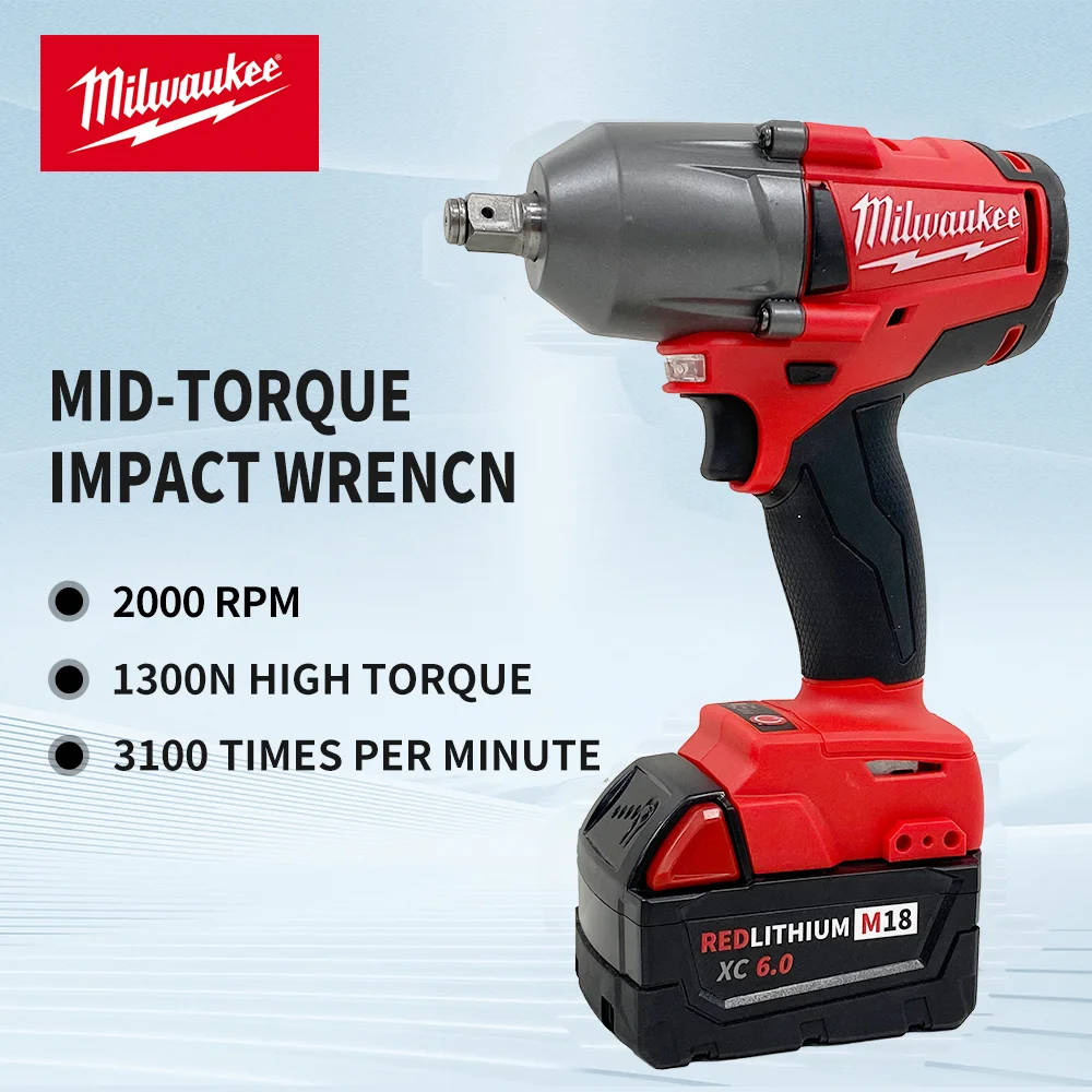 Milwaukee Mid-Torque Impact Professioneller Schraubenschlüssel, 18 V Lithium-Batterie, elektrisch, kabellos, Hochgeschwindigkeits-Auto-LKW-Reparatur-Elektrowerkzeug, Neu