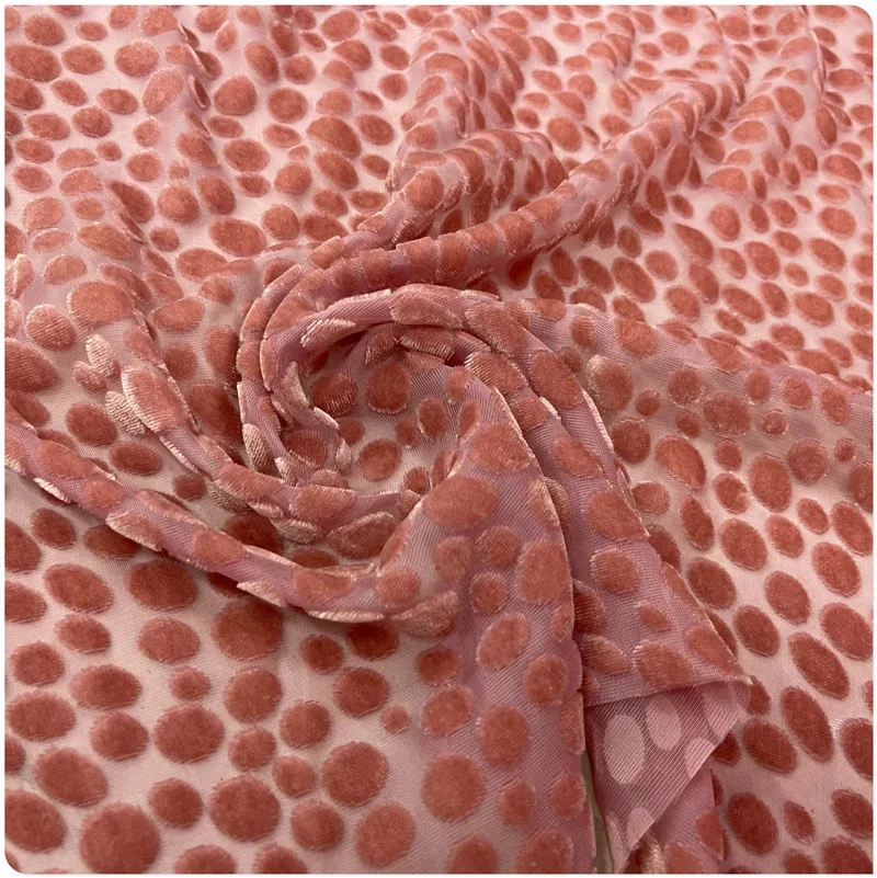 Hollowed Out Powder Dot Pure Silk Velvet Mulberry Bottom Cotton Fabric Dress Cheongsam Shirt Short Sleeve Shawl Clothing