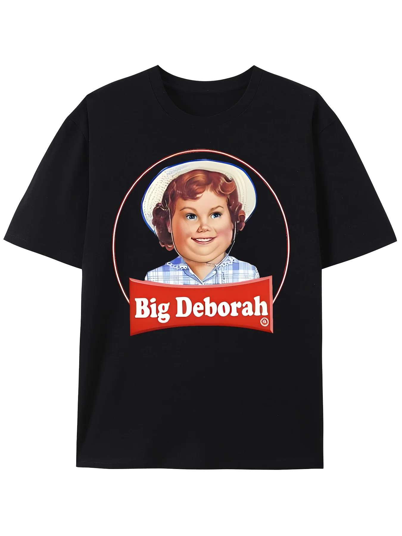 

Men's Big Deborah Humor Pun Parody Graphic T-Shirt Black Casual Short Sleeve Round Neck Tee with Vintage-Inspired Snack