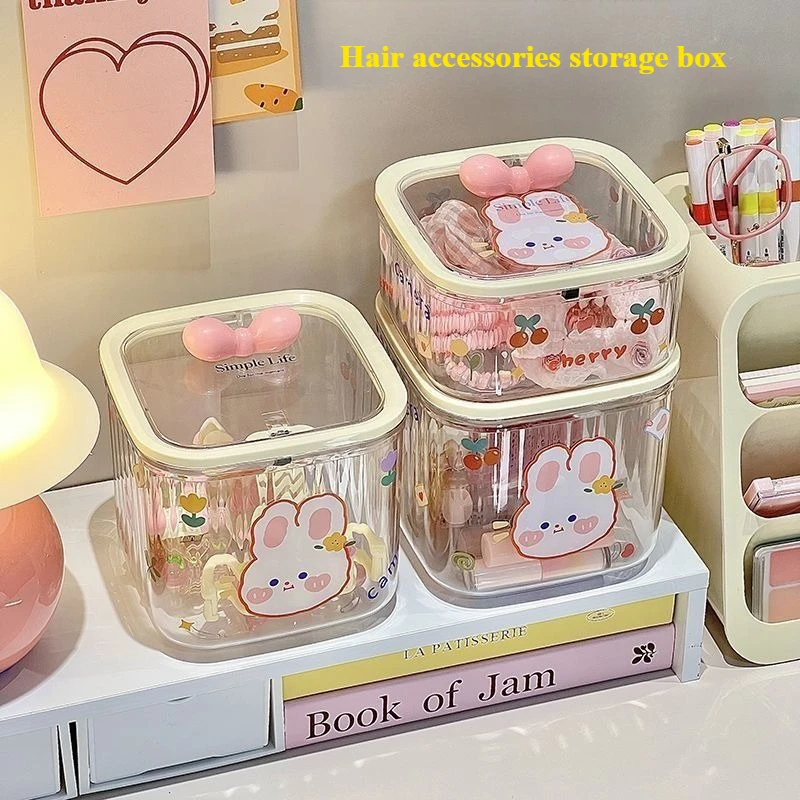 

Kawaii аксессуары для волос, настольный прозрачный ящик для хранения, органайзер с крышкой, детская шпилька для хранения волос для девочек, большая вместительная шкатулка для драгоценностей