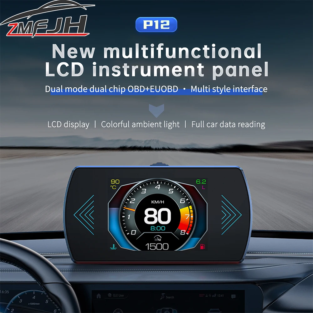 Car Head Up Display OBD For HUD RPM Water Temp Voltmeter Smart Speedometer On-Board Computer Digital Speed Meter LCD Gauge