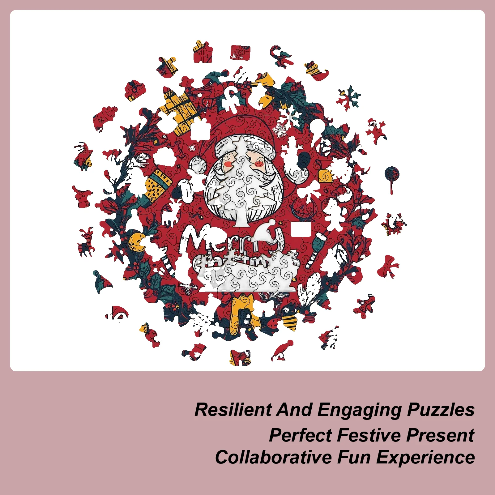 Adult Puzzle Christmas-Themed Interactive Wreath Shape Wood Puzzles For Family For Women Boys Girls Youth Teens Husband Son