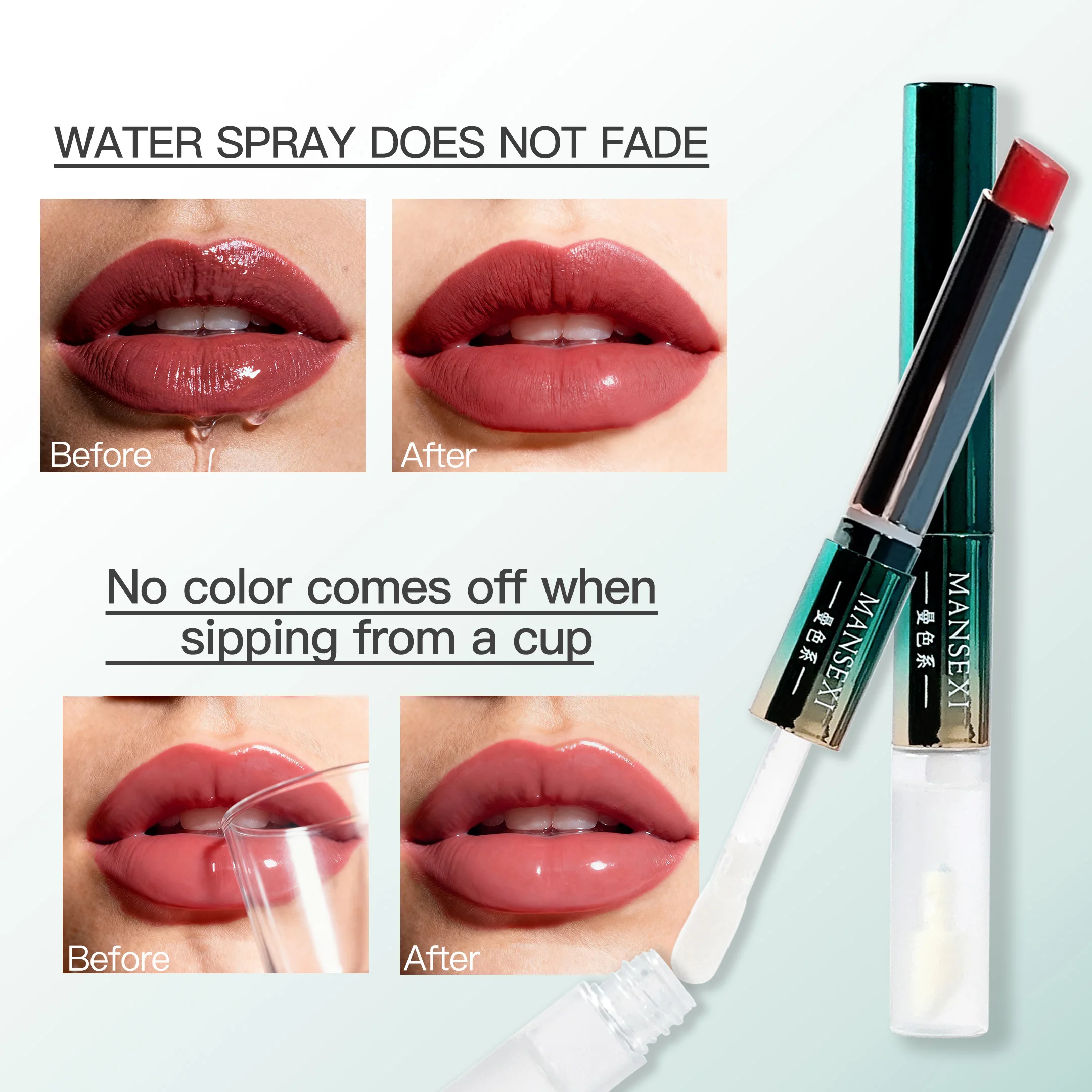 Dual-effect Lip Makeup: One tube for two looks. 4 colors, matte and glossy finishes, switch them as you please.