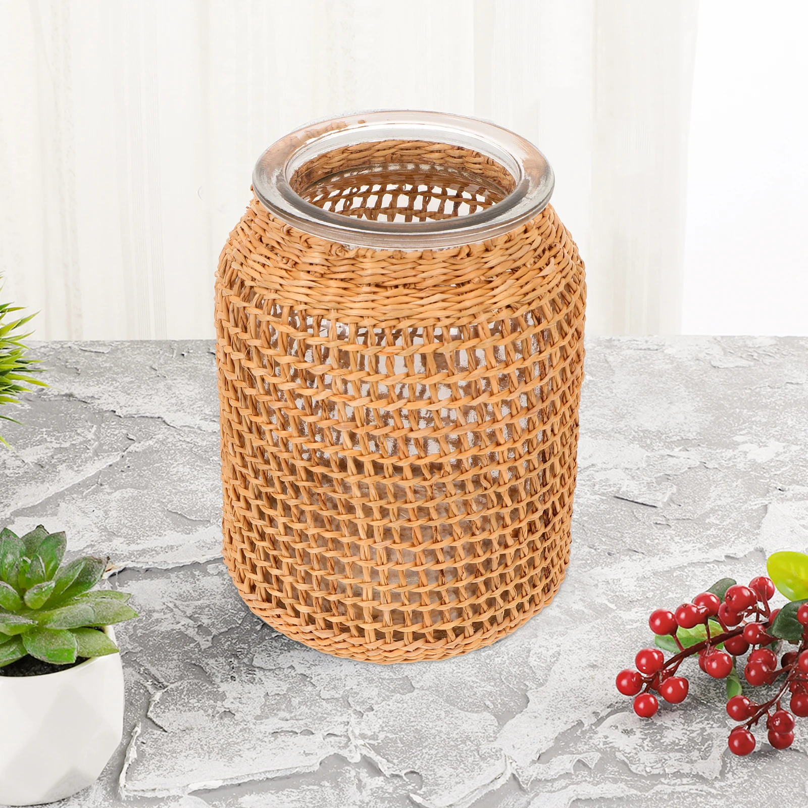 

1pc Grass Woven Glass For Dried Flowers Decorative Plant Vase Adornment Household Furnishing Desktop Ornament Hydroponic Vase