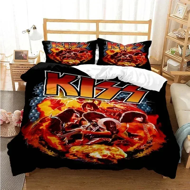Kiss Rock Band Comfortable Duvet Quilt Cover Pillowcase Bedding Set Children Bedroom Decoration Home Textile