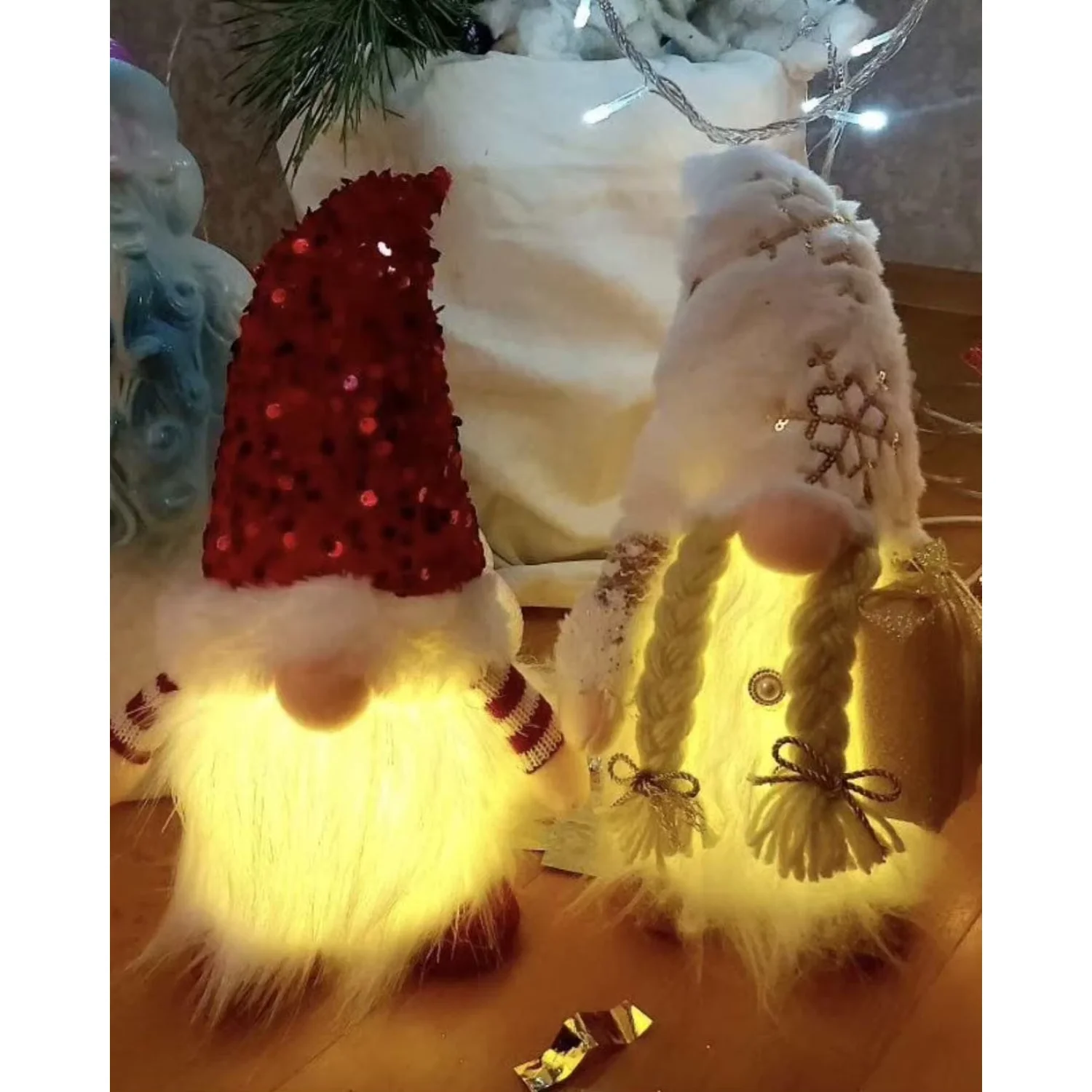 Plush Gnome LED Xmas Ornaments - Festive Holiday Decoration