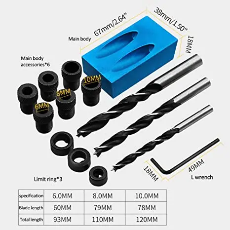 Woodworking Oblique Hole Locator Drill Bits Pocket Hole Jig Kit 15 Degree Angle Drill Guide Set Hole Puncher DIY Carpentry Tools