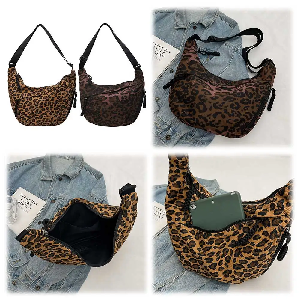 

Women Fashion Shoulder Bag Large Capacity Leopard Print Crescent Crossbody Bag Adjustable Strap Half Moon Bag Simple Satchel Bag