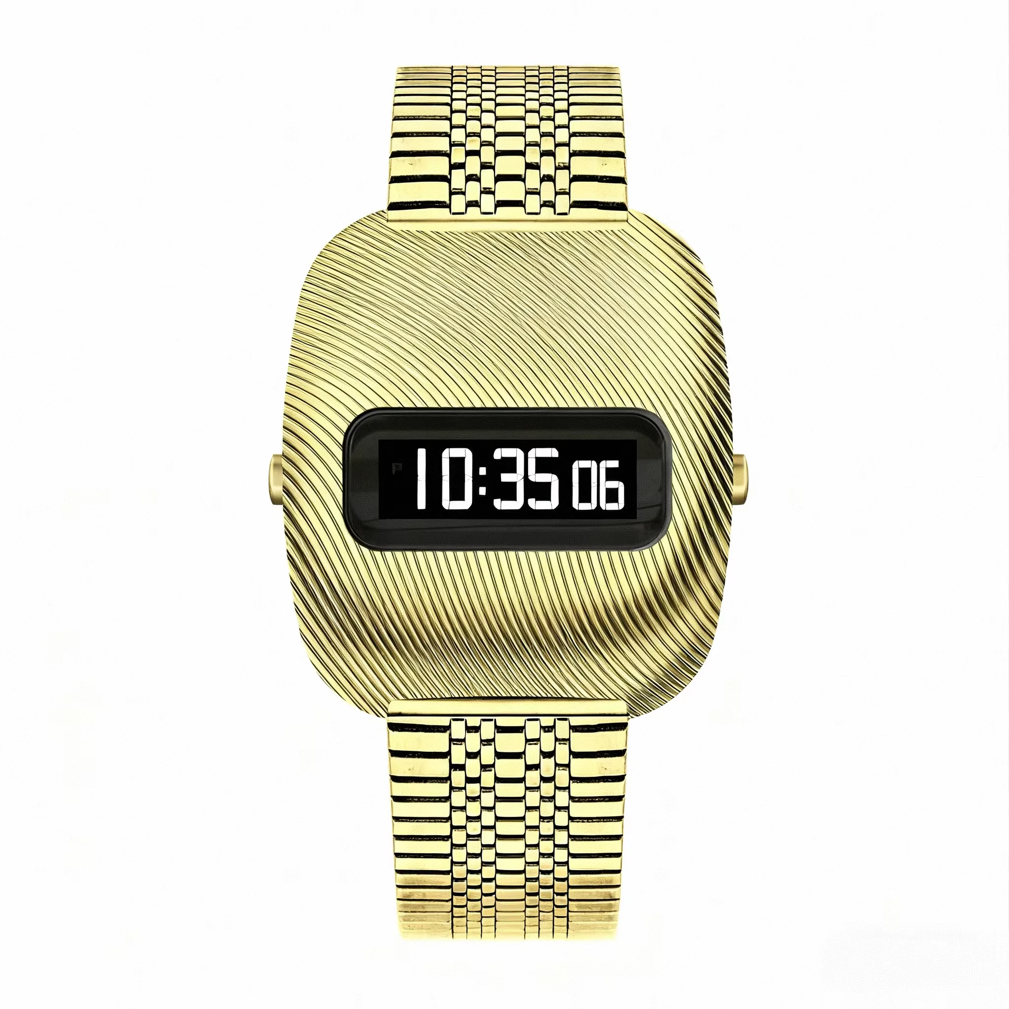 Ripple Time Men's Digital Watch Vintage 70s Futuristic Retro Style Fashion LED Digital Watch Bright Stainless Steel Strap
