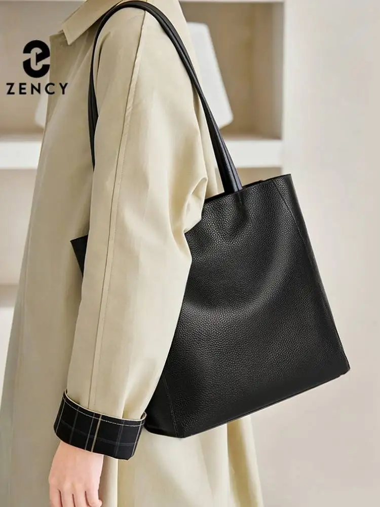 Zency 2026 Women Luxury Bag Large Shoulder Bag 100% Genuine Leather Casual Shopping Tote Bags Purse with Coin Bag Beach Handbag