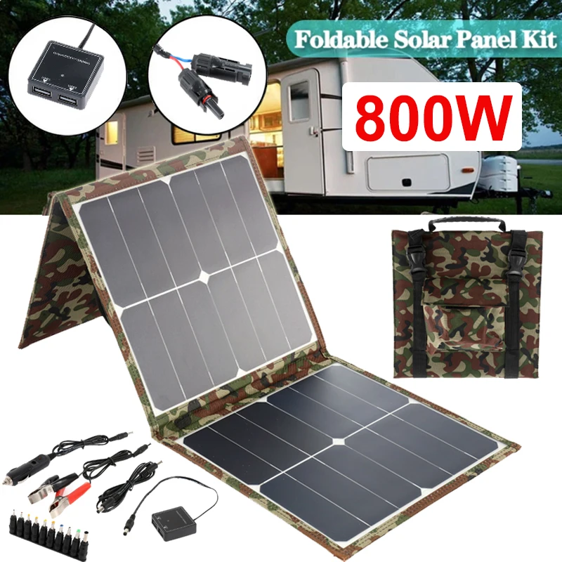 

100W-800W Foldable Solar Panel Kit Complete Solar Power Station Portable Generator Charger 18V for RV Car Boat Caravan Camping