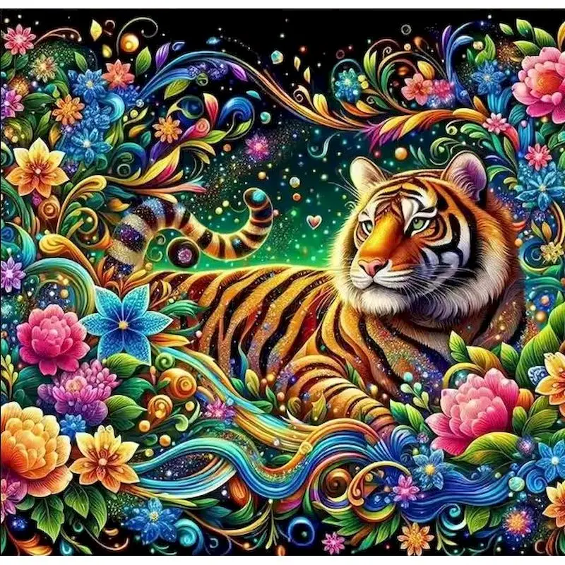

GATYZTORY Diamond Painting Tiger Mosaic Cross Stitch Flower Embroidery Animal Picture Rhinestones Full Square/Round Drill Gift