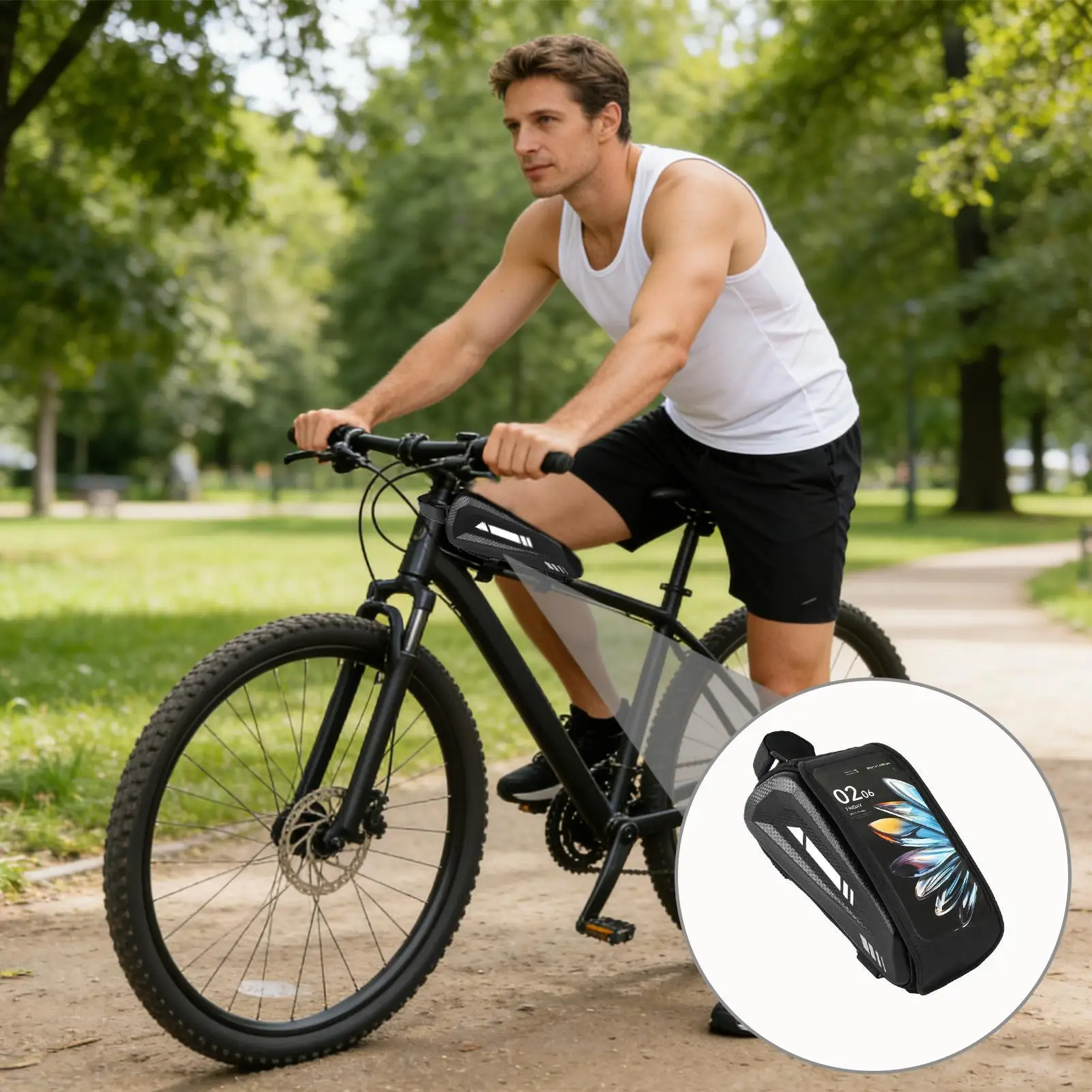 

Bike Phone Bag Waterproof Touchscreen Shockproof Storage Pouch Double Zipper Bike Frame Bag for Cycling Mountain Road Urban