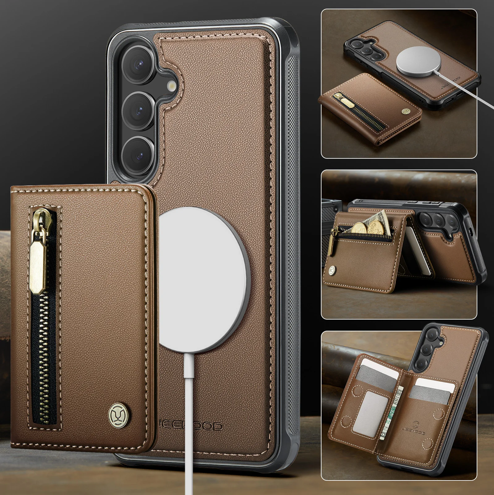 2 in 1 Detachable RFID Zipper Magnetic Leather Wallet Cards Solt Case For Samsung S25 Edge S24 Ultra S23 Plus S23 kickstandCover - Image 4