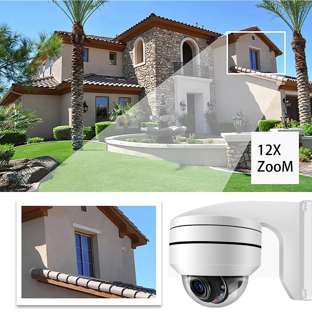 12X Optical Zoom 8MP 4K POE IP PTZ Camera H.265 Built-in Microphone Audio Outdoor Security Camera IR 30m Security Protectio