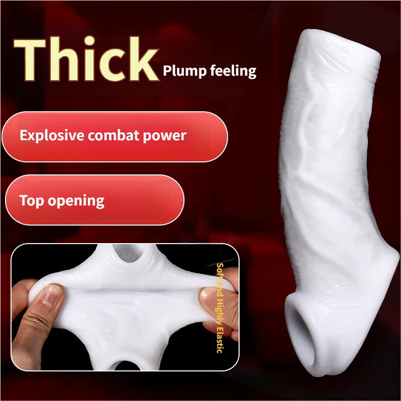 Male Ejaculation Cock Ring Sleeve Reusable Penis Enlargement Extender Silicone Dildo Sex Toys for Men Condom Couples Flirting