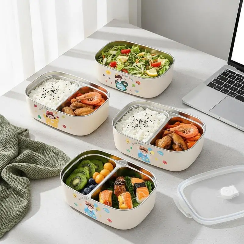Stainless Steel Bento Lunch Box Compartment Sealed Design Leak Proof Reusable Food Container for Adult Kids Work School