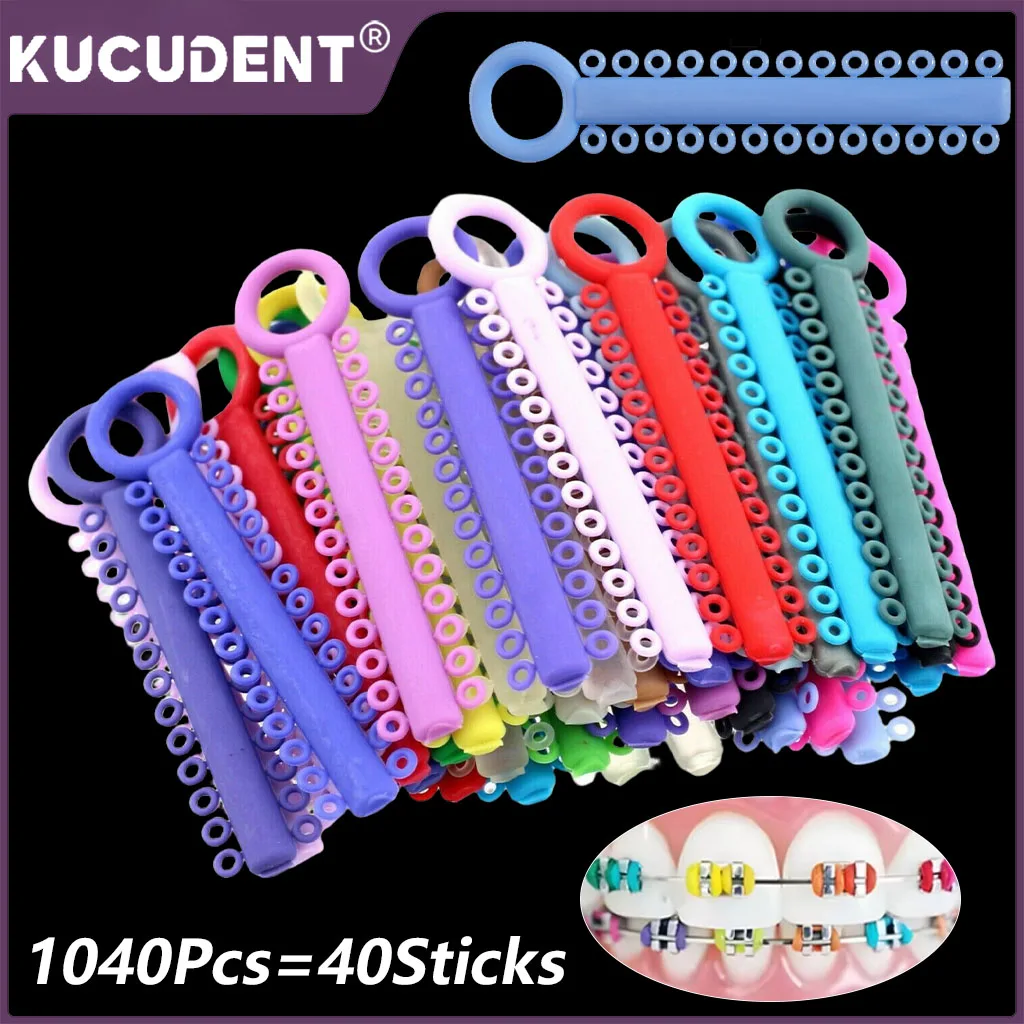 1040Pcs/Pack=40Sticks Dental Orthodontics Elastic Ligature Ties Rubber Bands O Rings for Teeth Braces Dentistry Ortho Materials